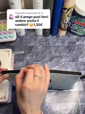 The cover image shows a person's hands holding a light-colored pencil case. The background includes various items like tubes, a Nutella jar, and patterned surfaces. A comment overlay is visible.