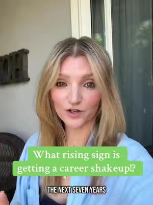 A blonde woman is centered in the frame, looking towards the camera with a natural expression. She is set against a backdrop of a light beige wall and a window with a glass detail. Text overlays on the image include a green box with white text and a smaller text at the bottom.