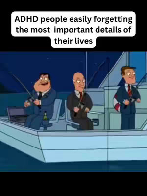 An animated image from the show 'American Dad'. Three men in suits are fishing from a boat at night under a dark blue sky. The men have distinct animated features and expressions. The background is dark and the boat is a light blue. There is white text towards the top.
