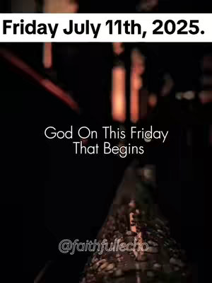 The image is a vertical shot with a blurry, dark background that appears to be an out-of-focus cityscape or indoor environment. The upper part of the image features bright, vertical streaks which could be artificial light sources. In the center, there's overlaid white text saying "God on this Friday that begins" which is superimposed over the blurred background. At the bottom, there is a watermark with a username. The general ambiance is of a prayer or inspirational theme.