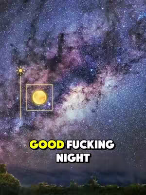 A cosmic background featuring a vivid display of stars, nebulae in shades of blue, purple, and white. In the foreground, there's a flat horizon line suggesting a landscape. Overlayed, the text 'GOOD FUCKING NIGHT' in bold, white font with a yellow outline commands attention.