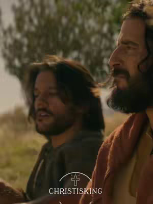 The cover image shows two men with long hair and beards, likely in a biblical scene. They are outdoors, and the lighting suggests a sunny setting. The text overlay highlights a brand or theme relevant to the video's content.