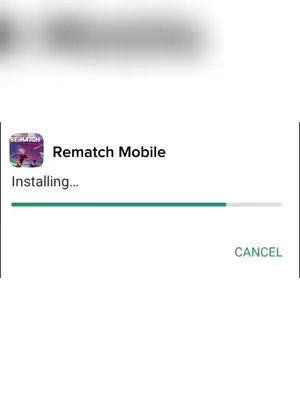 The cover image shows a mobile device screen during a game installation. The app logo and name are visible at the top left, followed by "Installing..." below. A progress bar is about halfway filled, indicating the installation status. A green "Cancel" button is in the bottom right.