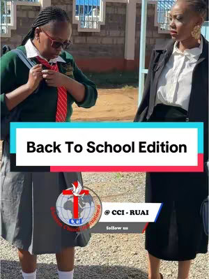 Two women dressed in school uniforms and suits stand side by side in front of a building with windows and white walls. Text overlayed on a black and light blue rectangle says 'Back To School Edition'.