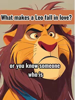 An animated image featuring a lion with a human-like face, rendered in warm, muted paint-like textures. The lion has brown fur, a red nose and lips, and a stern expression. Two text boxes are overlayed, one above and one below the lion.