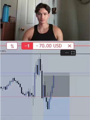 A young man in a black tank top looks at the camera, with a chart showing a financial graph. A transparent overlay shows financial data.