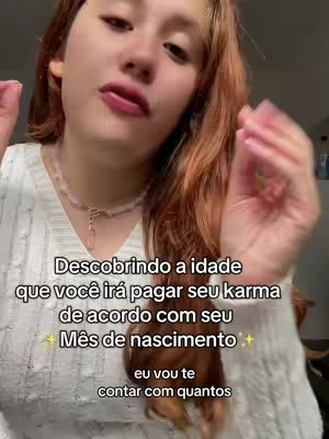 The image features a young woman with auburn hair and a white sweater. Overlaying text in Portuguese provides the hook. The background is blurred, and she appears to be in an indoor setting.