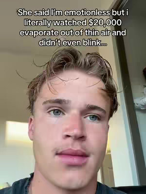 A close-up shot of a young man's face, with text overlayed. He has light skin, light-colored eyes, and short, tousled light brown hair. There are tears visible. The text is white and placed across the top of the frame.