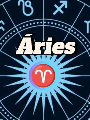 The cover image features a dark blue background with a stylized, star-like design. Centered is the word "Áries" in bold, white text with a black outline, positioned above a red circle. Inside the circle is the Aries zodiac symbol, and around the circle, there are many radiating light blue lines. The overall composition is centered, with the text and symbol taking prominence.