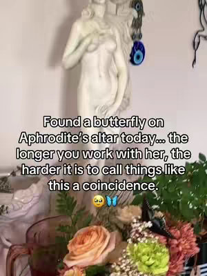 The cover image shows a light-colored sculpture of a woman, assumed to be Aphrodite, standing atop an altar or similar surface. In front of the sculpture, there's a vase with flowers, and the text overlay presents the caption on the image.