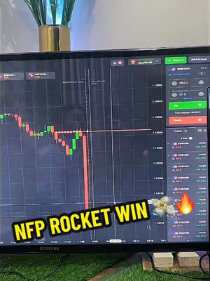 The cover image displays a computer screen showing a financial trading platform. The background is dark, with green and red candlesticks indicating price movements. Various data points and charts are visible, with a green area highlighted on the screen, and a vertical line illustrating a trade. Attached to the bottom, there's a flashy text overlay, with coins and fire symbols, and part of the screen is cut-off with the image. The overall composition is designed to capture attention with a dynamic appearance.