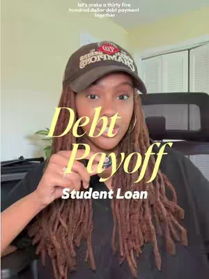 A selfie-style cover image featuring a young Black woman wearing a baseball cap and hoop earrings. Text overlays read 'Debt Payoff' and 'Student Loan'. The woman is smiling, and the overall composition is bright and positive.