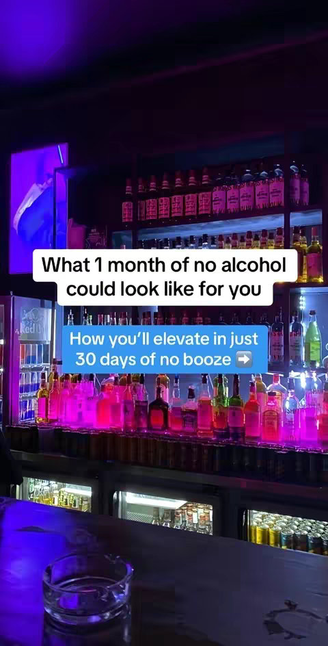 The image shows a bar setting with well-lit shelves of bottles and a counter with various bottles and glasses. Two text overlays are placed on the image.