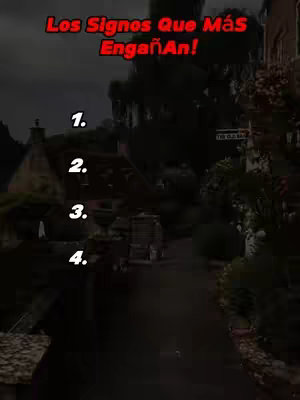 The image shows a dark, atmospheric scene, possibly a street scene with buildings and vegetation on either side of a central path. Text overlays at the top in red, with numbered steps down the left side and near central area.