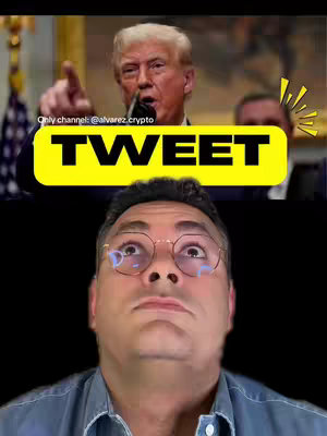 The cover image shows a split screen. At the top, a picture of Donald Trump speaking with a microphone, set in an office. Below is a man with glasses looking upwards with a contemplative expression, set against a black background.