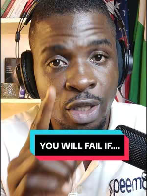 A close-up shot of a Black man wearing headphones and a white shirt, with a finger pointed towards the viewer. Text overlayed on the bottom of the image that is blue and red reads 'YOU WILL FAIL IF....'. The background features green and American flag colors.
