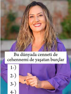 A woman with long, wavy blonde hair smiles at the camera. She wears a purple button-up shirt. Behind her is a blurred green background. A white rectangle with black text is placed at the bottom with a numbered list below.