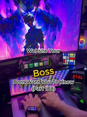 The cover image is a dimly lit scene focused on a laptop, with the user's hands on the keyboard. Bold yellow text reads 'BOSS' in the center of the image. The background has a futuristic, neon feel with tech gadgets and a fantasy artwork above the screen. The color scheme is dominated by purples, blues, and touches of yellow and white, creating an eye-catching visual.