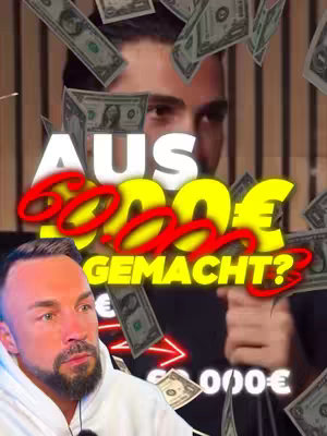 The cover image features two overlaid images of a man. The primary image has a man in a white hoodie, his face angled left and looking intently at the bottom left. Behind him is a blurred image of a man throwing money up in the air, where dollar bills are floating. Large, red and yellow text is superimposed on the image, and a lower text label appears in white beneath the main text, along with the euro symbol.