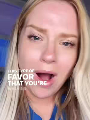 A close-up video shot. The focus is on a woman's face with blonde hair, looking at the camera with an open mouth as if mid-sentence. Text is overlaid on the image.