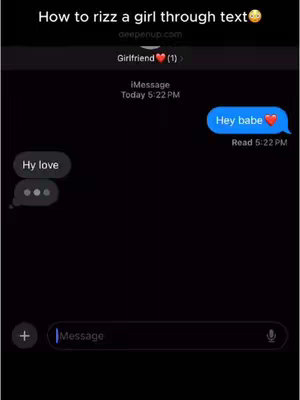 The image is a screenshot of a texting conversation on a black background that appears to be an iPhone interface. The top of the screen shows the recipient's name, 'Girlfriend', and some basic phone info. A conversation thread is displayed with speech bubbles with the user's text and the girlfriend's responses. The hook at the top of the image is set in white sans-serif font.