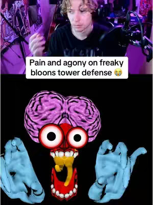 The cover image is split into two sections. The upper portion features a young man with curly blond hair, appearing to be in a room with a microphone. He is wearing a black shirt, The bottom half of the image features a grotesque, cartoonish illustration. It depicts a large, lumpy, purple brain, which is the top part of the drawing, which has large, round, red eyes, a gaping mouth with a yellow tongue and teeth. The hands are translucent blue and bent at the wrist with the thumbs pointed up. The overall composition is a stark contrast between the live-action recording and the unsettling cartoon elements.