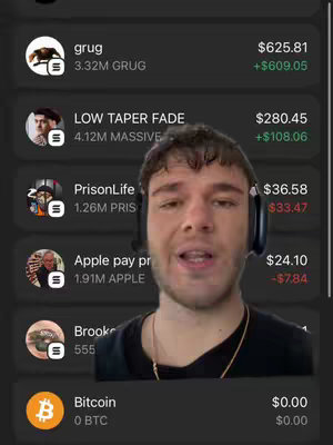 A man is speaking with a phone application displayed behind him. The background includes text that looks like a trading account. The man has a headset on. The overall color scheme is dark.
