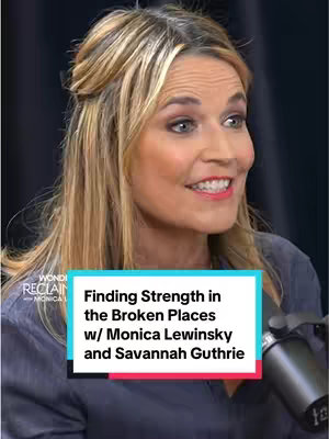 The cover image features a medium shot of a woman, likely in a studio setting. She has blonde hair and is wearing a dark shirt. There's a colorful rectangular overlay at the bottom with text. A microphone partially visible on the right side suggests the setting is a podcast or interview.