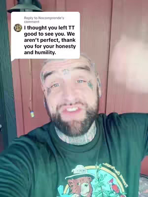 The cover image shows a man in a close-up shot, speaking to the camera. The background is a blurred domestic setting with wooden paneling. A speech bubble from a comment is overlaid on the top right.