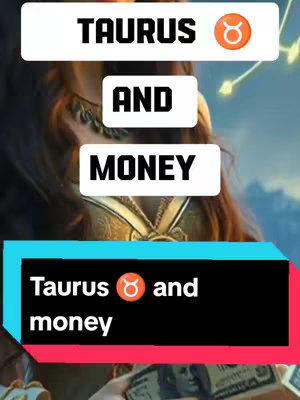 The cover image features a layered design with the words 'Taurus' followed by the Taurus zodiac symbol, then 'AND', and then 'MONEY', overlaid on a background image with a woman in a golden-colored top. The bottom portion of the image contains the text 'Taurus and money' on a black background.