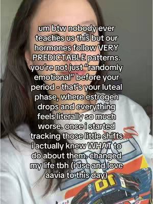 A selfie-style shot of a person with brown hair against a blurred background. The person, positioned slightly off-center, is looking at the camera and text is overlaid on the image. The text is arranged in multiple lines.