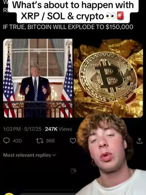 The cover image features a split screen. On the top left, a screenshot of what appears to be a tweet with headlines. Below is a man speaking, likely the creator, with hands in frame. At the top right is a physical bitcoin behind glass.