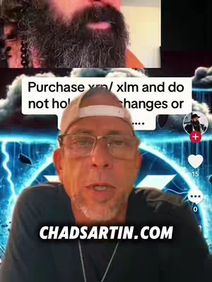 The cover image is a vertical video frame featuring a man in glasses and a hat speaking directly to the camera. The background has a blurred stormy design with blue lightning-like effects. At the bottom of the frame is the URL 'CHADSARTIN.COM' in bold, white text. The top section of the frame shows a blurred image of another person’s upper body. Above the main subject, white text overlays provide additional content. Social media icons are present on the right side of the video.