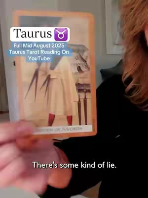 The image shows a woman holding a tarot card in front of her. The card is centered and features a depiction of a person dressed in light-colored robes with the text "Queen of Swords" at the bottom. The background shows part of a room, and text overlays at the top highlight elements of the video's title, centered and white.