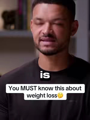 A man with short hair and a beard is looking slightly to the side with a neutral expression. Text overlays read: 'is' (centered) and 'You MUST know this about weight loss 🤨'