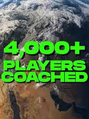 An image of the Earth with areas of land visible, overlaid with bold green text. The text reads "4,000+ PLAYERS COACHED". The background shows a blurred view of clouds and the atmosphere.