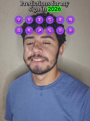 A man with a beard and blue shirt smiles at the camera. Above him are cartoon representations of zodiac signs in a row.