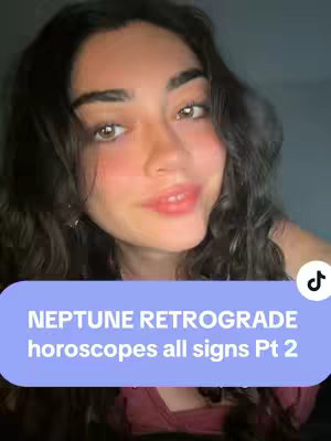The cover image is a selfie of a woman with long dark hair, facing the camera and smiling. A light purple overlaid banner at the bottom lists, "NEPTUNE RETROGRADE horoscopes all signs Pt 2".