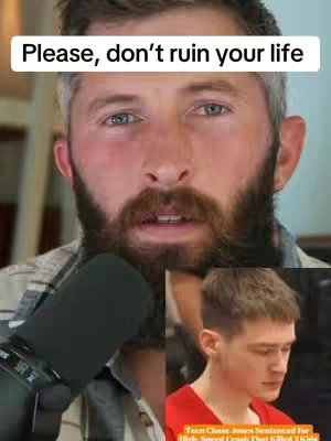 The cover image shows a man with a beard in the foreground, looking directly at the camera. Above his head is a white bar with the text "Please, don't ruin your life". Below his face, in the lower right corner of the image, is a cropped image of another man. A microphone is visible in front of the main figure.