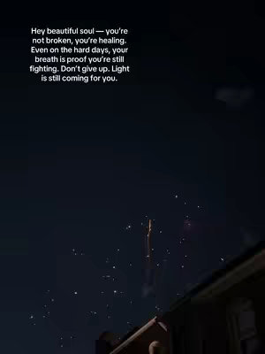 A night scene with fireworks. The sky is dark with scattered stars. The text is centered and white with positive statements.