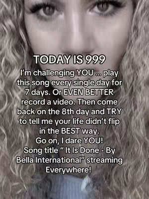 The image shows a close-up of a woman's face with curly hair and visible eyelashes, set against a blurred background. Text overlays are prominently displayed in a bold, sans-serif font, conveying a message related to a challenge or call to action, while the overall composition has a soft, slightly desaturated color palette