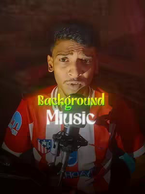 The cover image is a medium shot featuring a young man holding a microphone. He is wearing a red and white jersey with blue accents. The words "Background Music" are overlaid on the image in a stylized font. The background is dark.