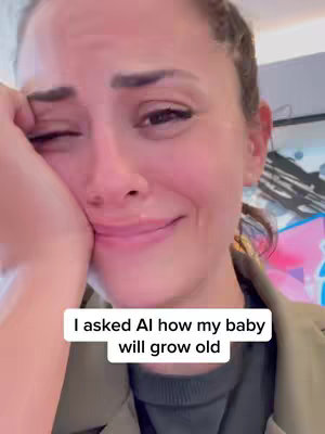 A close-up shot of a woman with brown hair, who appears to be in distress. She is resting her cheek on her left hand, and her face shows that she is crying. The background is blurred but seems to be an indoor setting. A white rectangular overlay with black text is at the bottom of the image.
