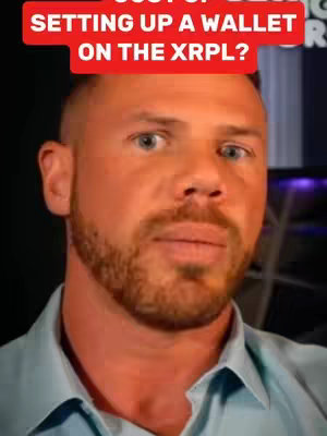 The cover image features a close-up of a fair-skinned man with short, dark hair and a neatly trimmed beard. He looks towards the camera with a serious expression. A red, rectangular text overlay at the top reads "SETTING UP A WALLET ON THE XRPL?". The background is dark with hints of a purple hue, and the man is wearing a light blue collared shirt.
