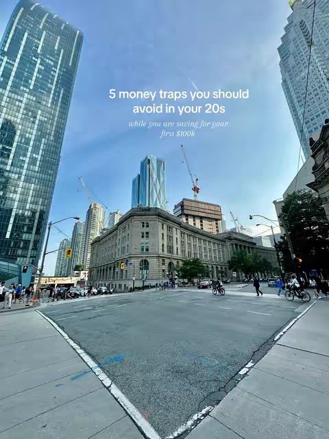 An urban landscape showcasing a street intersection with tall buildings on either side. The image has a wide-angle perspective, with a line of sight converging towards the center of the street. Overhead text is placed over the buildings.
