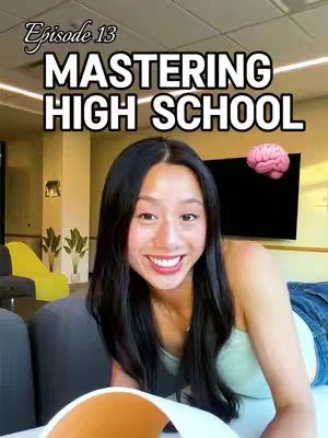 A woman smiling with a text overlay that reads "MASTERING HIGH SCHOOL." The cover image has a warm, inviting aesthetic, with the woman centered in the frame and a background suggesting an office or home setting. The text overlay is in a bold, clear font. Beside the text an emoji of a brain is displayed.