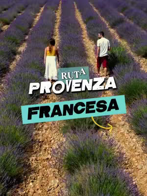 The cover image shows a lavender field in Provence, France, with a couple walking through it. The text overlay reads "Ruta Provenza Francesa" in a stylized font. The image is shot from a high angle, emphasizing the vastness of the lavender field and the couple's journey.