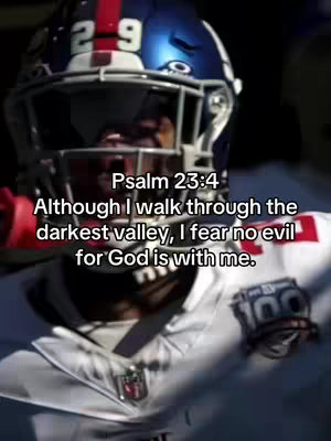 The cover image shows a close-up view of an American football player's helmet and upper body. The player is wearing a blue helmet with the number '2-9' on it. The text 'Psalm 23:4' is displayed at the top with a bible verse below it, in white letters against a black background.
