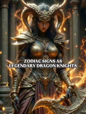 The image features a female figure in ornate golden armor and a horned helmet. The figure is set against an ethereal background with glowing fire-like effects. The armor is intricately designed, and the figure holds a weapon.