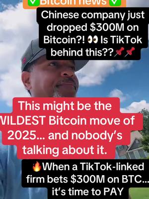 A selfie-style image featuring a man with a cap standing in front of a cloudy sky with text overlays about Bitcoin. The man looks slightly up and to the side. There are several text boxes with bold red or black backgrounds overlaid on the image.